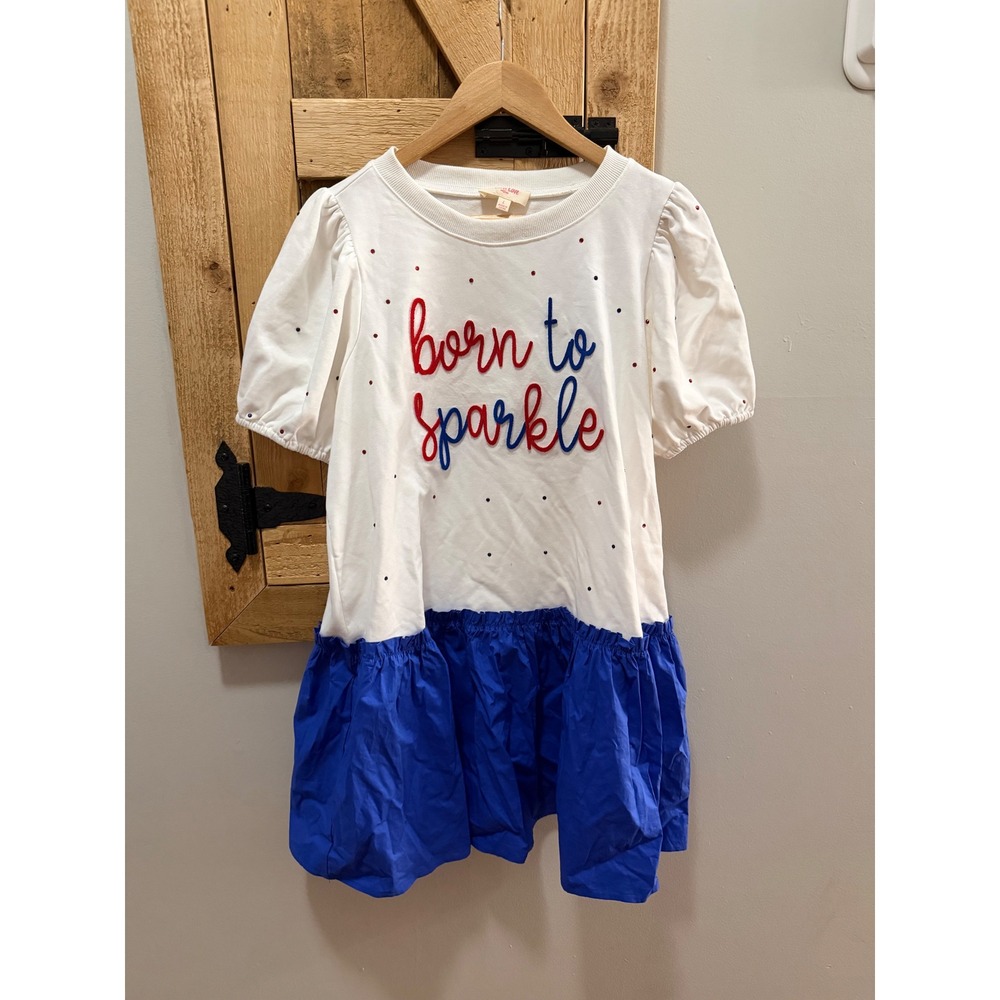 Peach Love California Born to Sparkle Dress Large White Blue Patriotic Sparkle